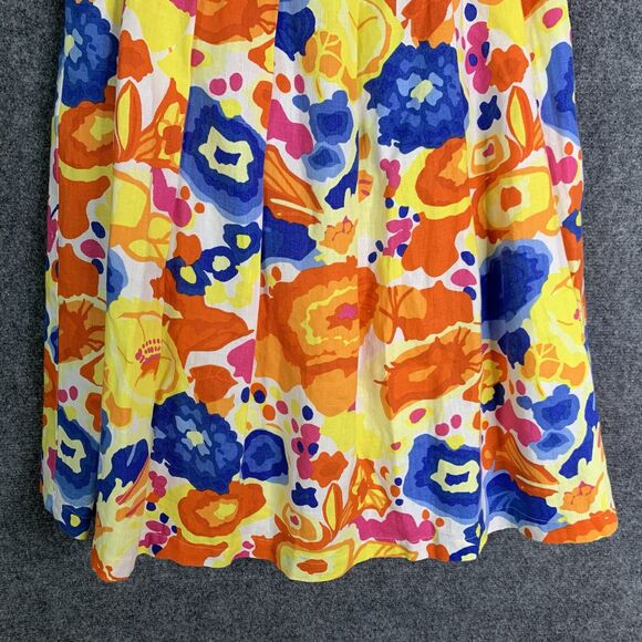Liz Claiborne Pleated Bright Floral Skirt 100% Linen Pockets Cotton Lined Sz 10 - Picture 3 of 9